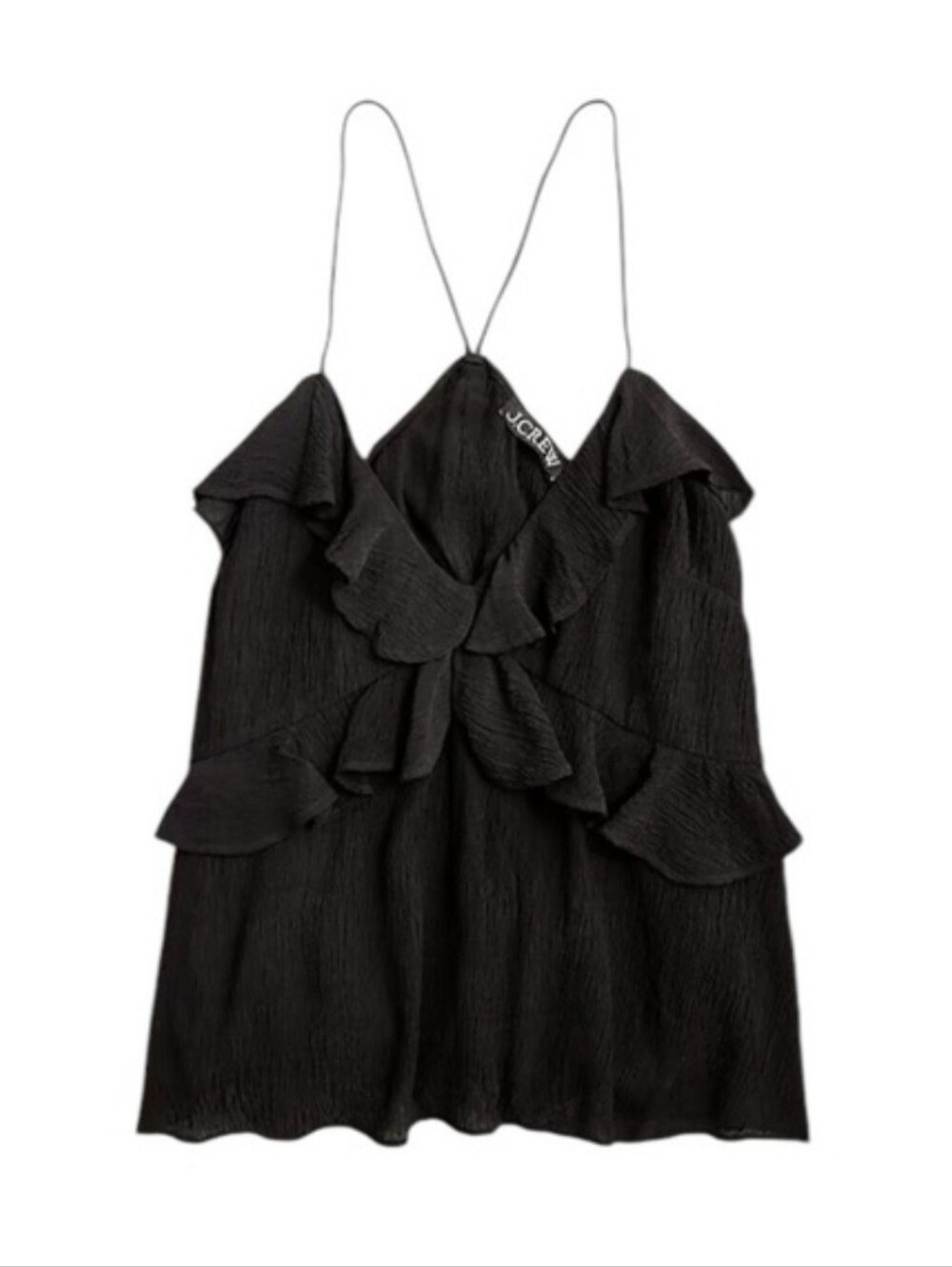 J. Crew Black Drapey Ruffle Racerback Spaghetti Strap Cami Tank